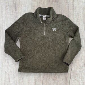 VICTORIAS SECRET PINK Sherpa Fleece 1/4 Quarter Zip Green Sweatshirt Sweater M